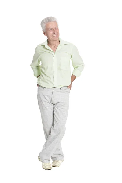 Senior Man Posing Isolated White Background — Stock Photo, Image