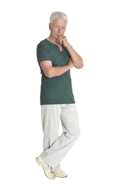 Sad Senior Man Posing Isolated White Background — Stock Photo, Image