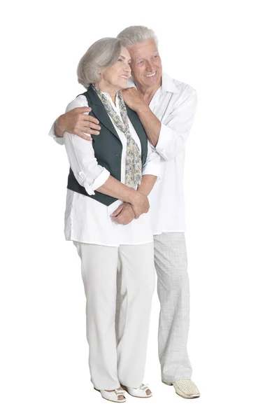 Ganzkörperporträt Eines Älteren Paares Das Sich Isoliert Auf Weißem Hintergrund — Stockfoto