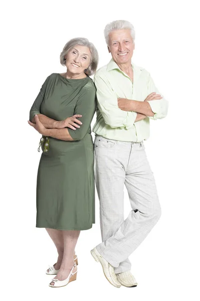 Portrait Beautiful Senior Couple Posing Isolated White Background — Stock Photo, Image