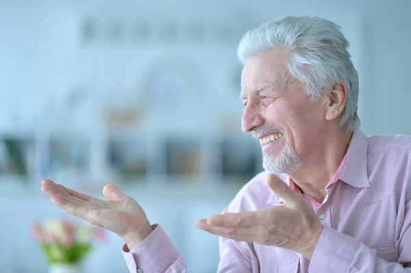 Portrait Happy Senior Man Home — Stock Photo, Image