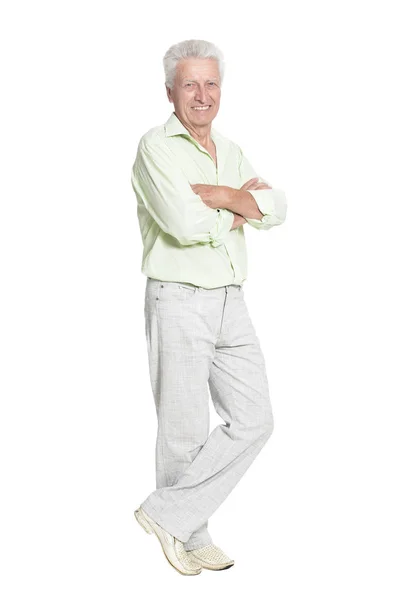 Senior Man Posing Isolated White Background — Stock Photo, Image