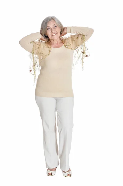 Porträt Einer Älteren Frau Posiert Isoliert Auf Weißem Hintergrund — Stockfoto