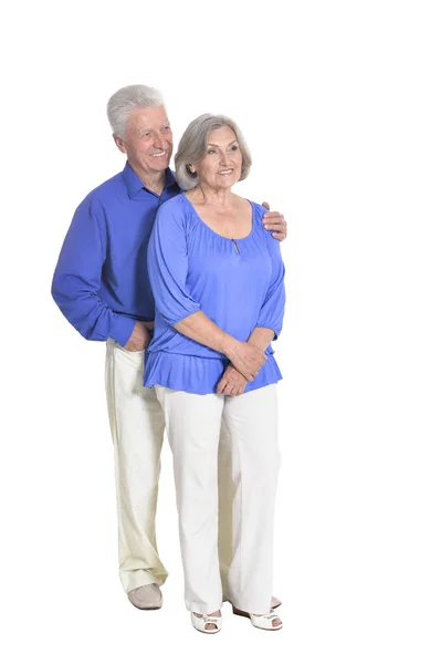 Feliz Pareja Ancianos Posando Aislados Sobre Fondo Blanco —  Fotos de Stock