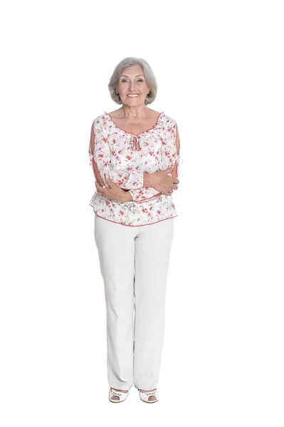 Happy Senior Woman Posing Isolated White Background — Stock Photo, Image