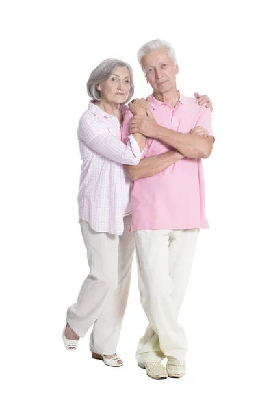 年配のカップルを受け入れる白い背景で隔離の完全な長さの肖像画 — ストック写真