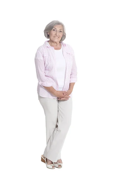 Happy Senior Woman Posing Isolated White Background — Stock Photo, Image