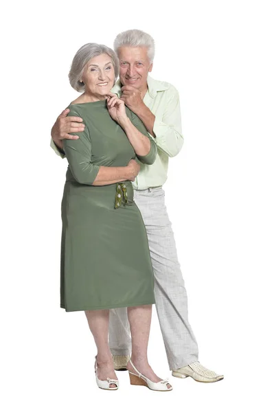 Portret Senior Para Piękny Pozowanie Białym Tle — Zdjęcie stockowe