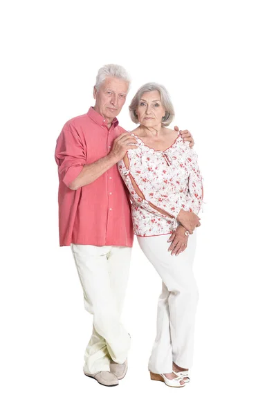 Gelukkige Senior Paar Poseren Geïsoleerd Witte Achtergrond — Stockfoto