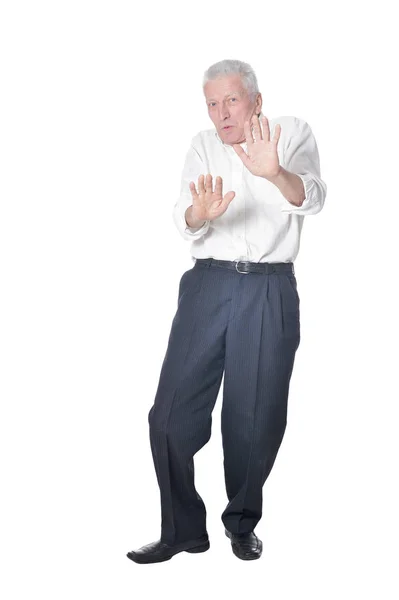 Senior Man Bang Geïsoleerd Witte Achtergrond — Stockfoto