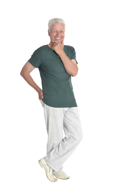 Full Length Portrait Senior Man Posing Isolated White Background — Stock Photo, Image