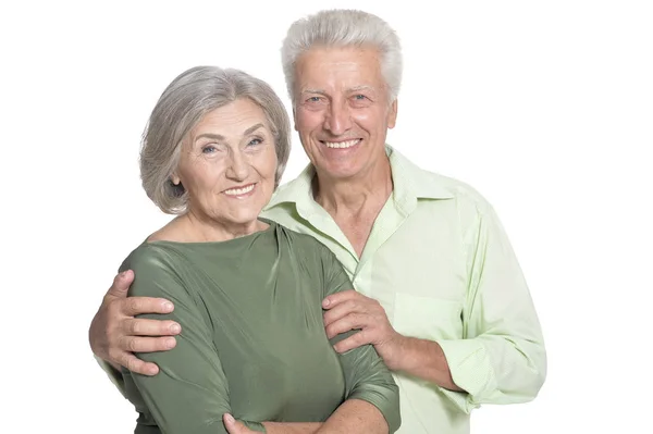 Portret Van Senior Paar Poseren Geïsoleerd Witte Achtergrond — Stockfoto