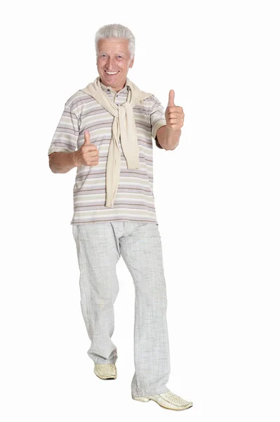 Senior Man Thumbs Isolated White Background — Stock Photo, Image