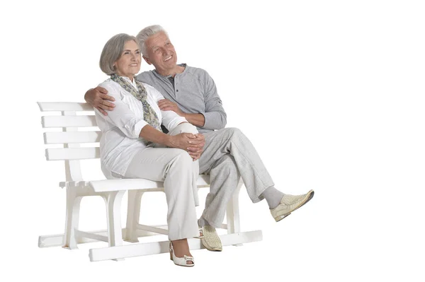 Full Length Portrait Senior Couple Posing Isolated White Background — Stock Photo, Image