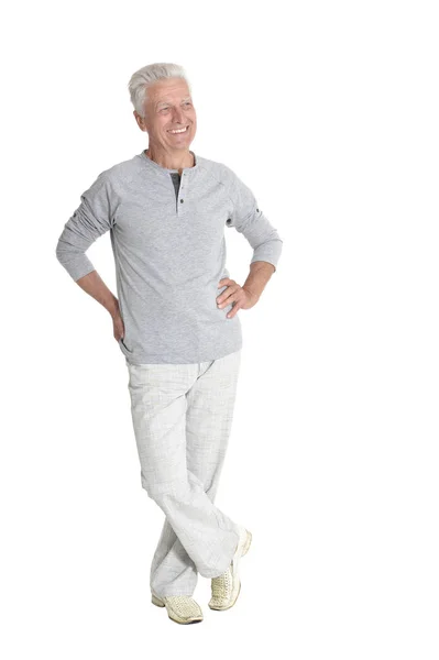 Portrait Senior Man Posing Isolated White Background Full Length — Stock Photo, Image