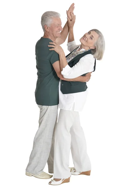 Full Length Portrait Senior Couple Dancing Isolated White Background — Stock Photo, Image