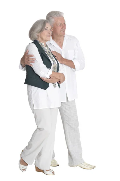 Portrait Complet Couple Personnes Âgées Embrassant Isolé Sur Fond Blanc — Photo
