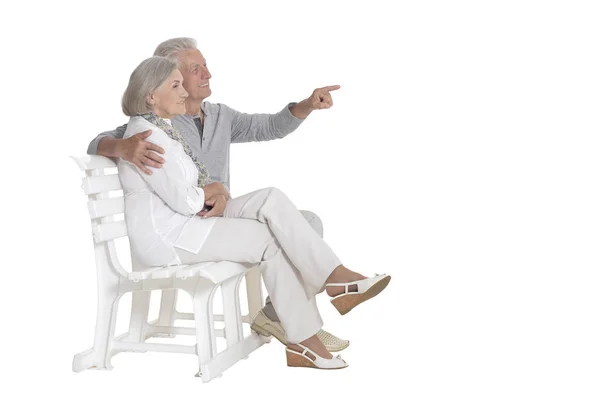 Ganzkörperporträt Eines Älteren Paares Das Isoliert Auf Weißem Hintergrund Posiert — Stockfoto