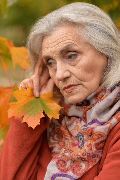 Портрет Вдумчивой Пожилой Женщины Парке — стоковое фото