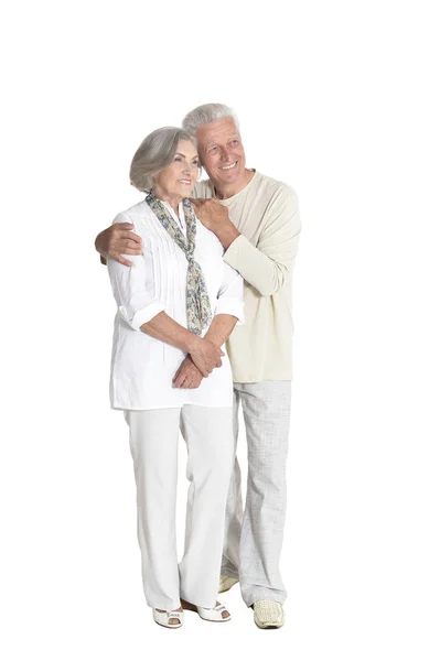 Porträt Eines Älteren Paares Das Sich Isoliert Auf Weißem Hintergrund — Stockfoto