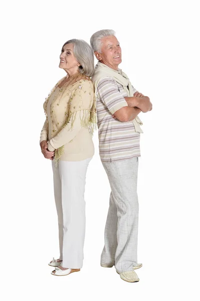 Portrait Senior Couple Posing Isolated White Background Full Length — Stock Photo, Image