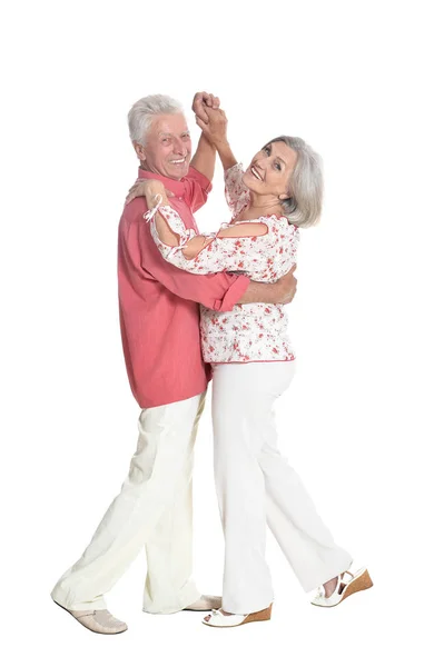 Portret Van Senior Paar Dansen Geïsoleerd Een Witte Achtergrond Volledige — Stockfoto