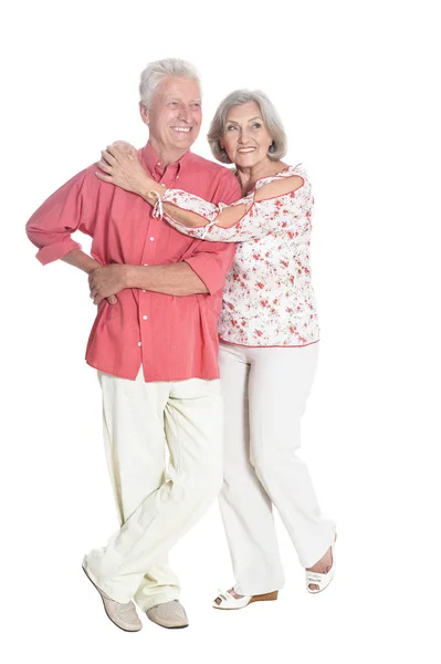 Portrait Couple Personnes Âgées Posant Isolées Sur Fond Blanc Pleine — Photo