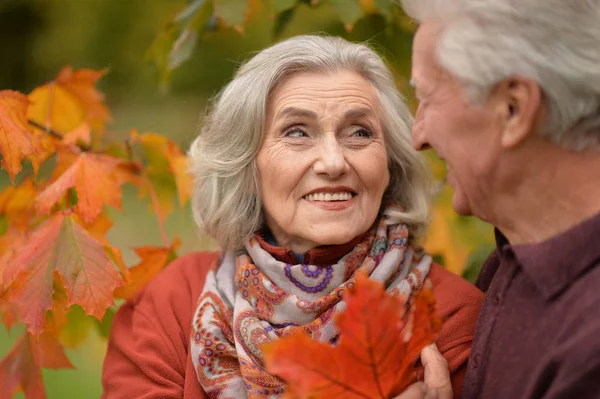 Счастливая Старшая Пара Позирует Осеннем Парке — стоковое фото