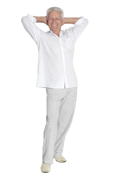 Portrait Senior Man Posing Isolated White Background Full Length — Stock Photo, Image