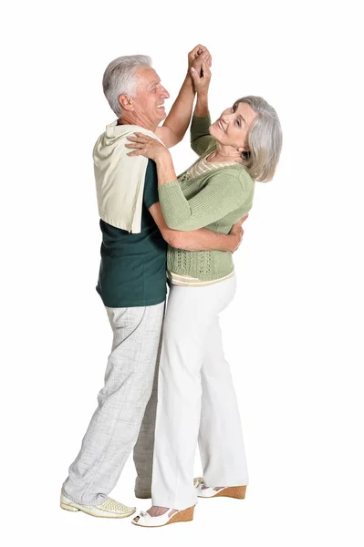 Retrato Casal Sênior Dançando Isolado Fundo Branco — Fotografia de Stock