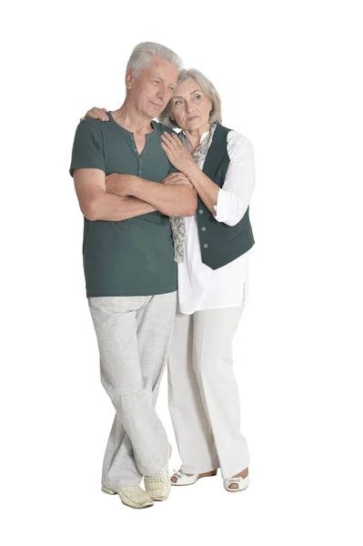 Portrait Couple Personnes Âgées Embrassant Isolé Sur Fond Blanc Pleine — Photo