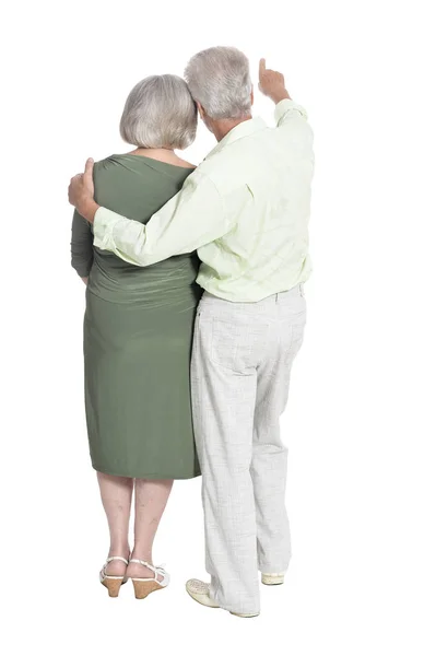 Portret Van Senior Paar Poseren Geïsoleerd Een Witte Achtergrond Volledige — Stockfoto