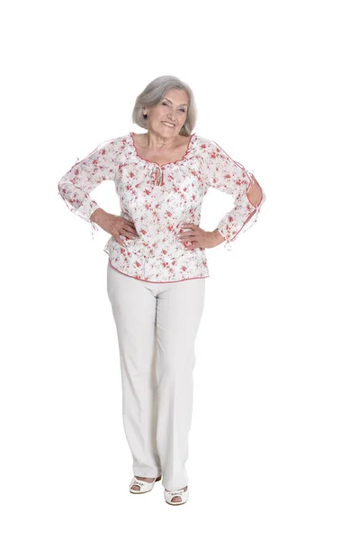 Ganzkörperporträt Der Schönen Seniorin Posiert Isoliert Auf Weißem Hintergrund — Stockfoto