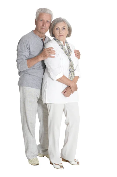 Portret Van Senior Paar Knuffelen Geïsoleerd Een Witte Achtergrond Volledige — Stockfoto