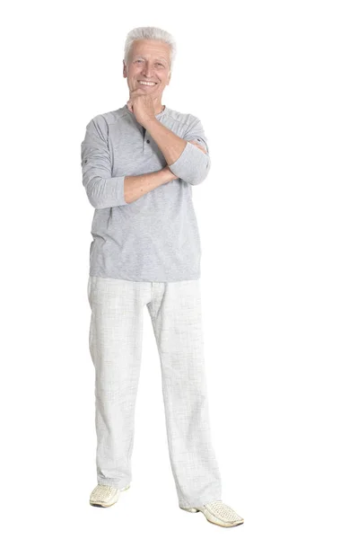 Portrait Senior Man Posing Isolated White Background Full Length — Stock Photo, Image