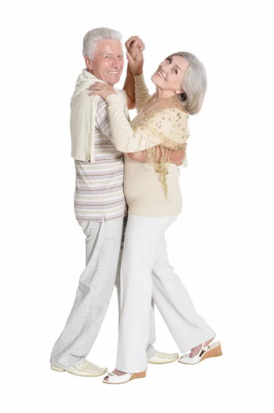 Portret Senior Para Tańczy Białym Tle — Zdjęcie stockowe