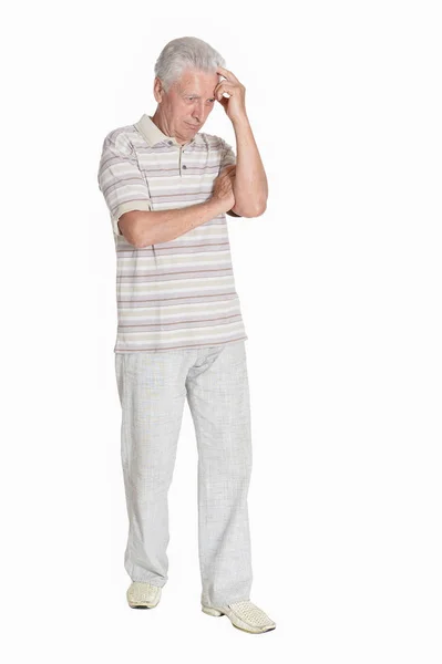 Ritratto Uomo Anziano Posa Isolato Sfondo Bianco Lunghezza Intera — Foto Stock