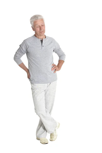 Portrait Senior Man Posing Isolated White Background Full Length — Stock Photo, Image