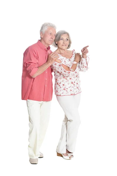 Portret Van Senior Paar Wijzen Geïsoleerd Een Witte Achtergrond Volledige — Stockfoto