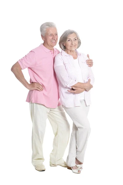 Portret Van Senior Paar Knuffelen Geïsoleerd Een Witte Achtergrond Volledige — Stockfoto