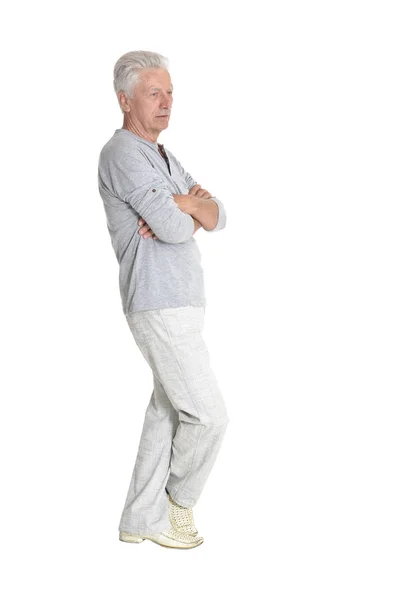 Portret Starszy Mężczyzna Pozowanie Białym Tle Białym Tle Pełnej Długości — Zdjęcie stockowe