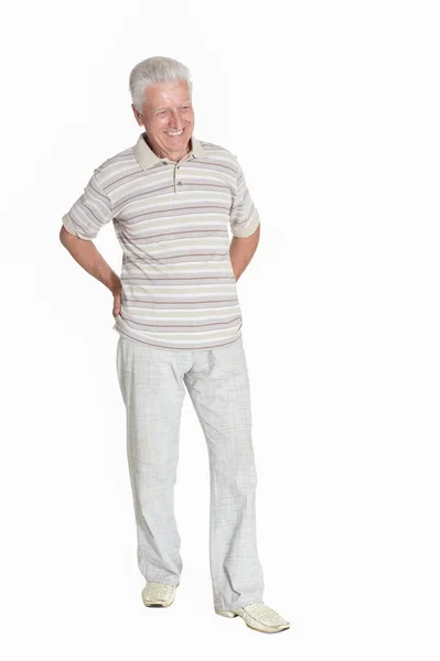 Portrait Senior Man Posing Isolated White Background Full Length — Stock Photo, Image