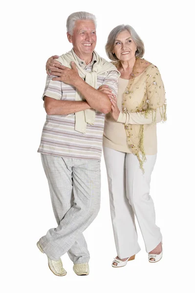 Portrait Couple Personnes Âgées Embrassant Isolé Sur Fond Blanc Pleine — Photo