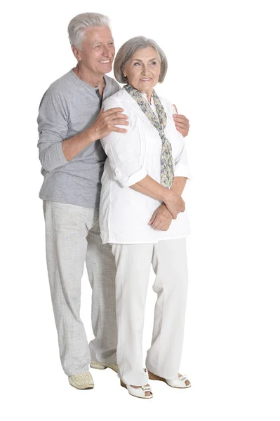 Portrait Senior Couple Hugging Isolated White Background Full Length — Stock Photo, Image