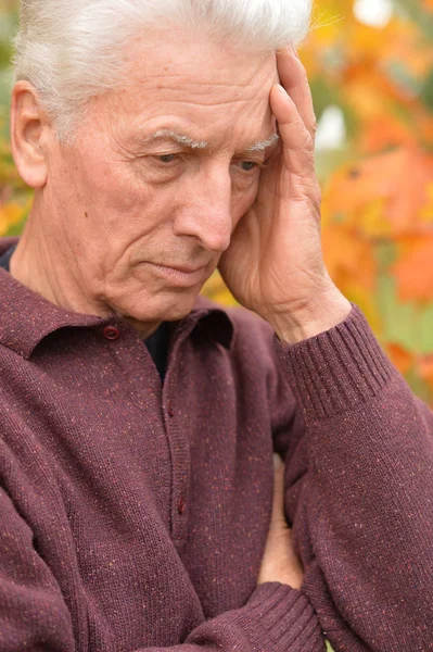 Porträtt Tankeväckande Senior Mannen Park — Stockfoto