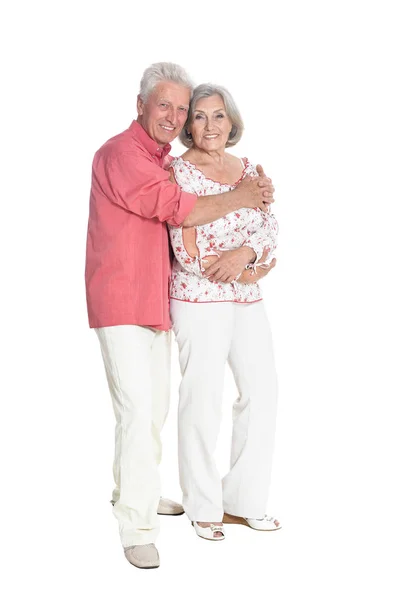 Retrato Casal Sênior Posando Isolado Fundo Branco Comprimento Total — Fotografia de Stock