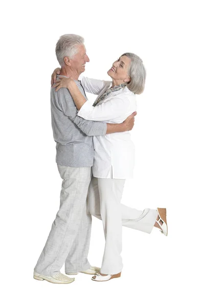 Portret Van Senior Paar Dansen Geïsoleerd Witte Achtergrond — Stockfoto