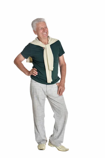 Portrait Senior Man Posing Isolated White Background Full Length — Stock Photo, Image