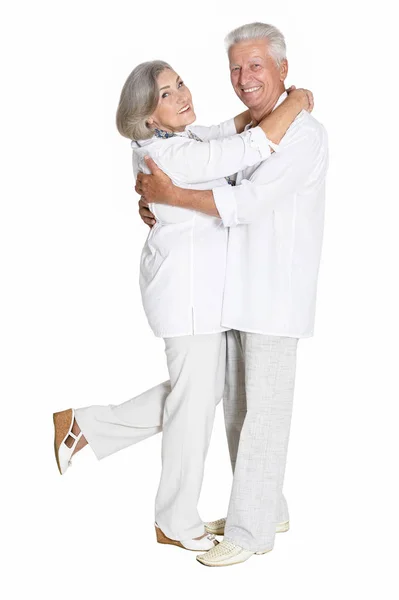 Portrait Couple Personnes Âgées Dansant Isolé Sur Fond Blanc — Photo