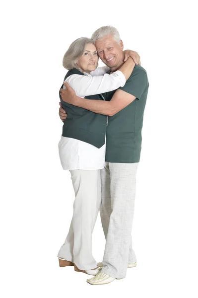 Portrait Couple Personnes Âgées Embrassant Isolé Sur Fond Blanc Pleine — Photo